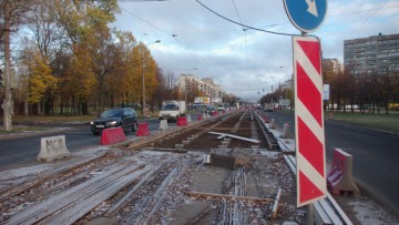 Укладка трамвайных путей на участке от Жукова до Полюстровского проспекта