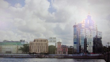 Проект гостиницы на Пироговской набережной №1, общий вид Петроградской набережной