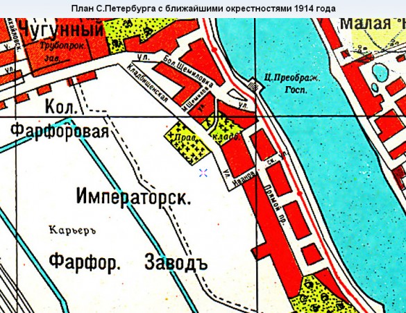 Фарфоровское кладбище на карте 1914 года