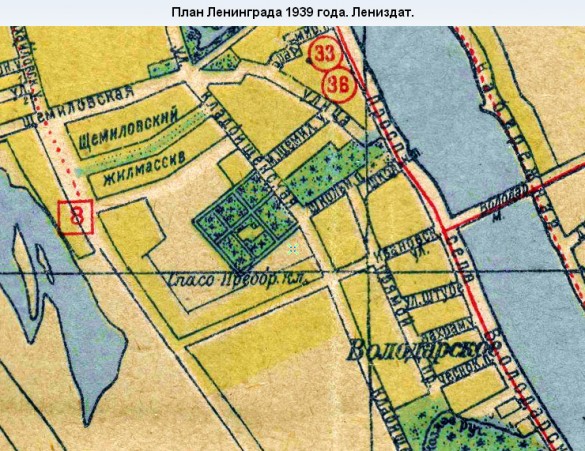 Фарфоровское кладбище на карте 1939 года