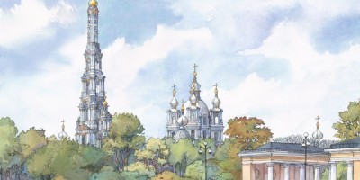 Смольный монастырь с колокольней, вид с площади Пролетарской Диктатуры