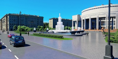 РНБ на Московском проспекте, проект реконструкции фонтанов, вид снизу