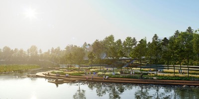 Проект парка между рекой Охтой и Пейзажной улицей, вода