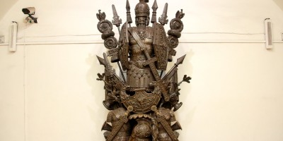 Станция метро Московские ворота, торец подземного зала, скульптурная композиция