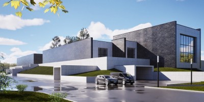 Шафировский проспект, 12, крематорий, проект реконструкции, вариант 1, вид сбоку Шафировский проспект, 12, крематорий, проект реконструкции, вариант 1, вид сбоку