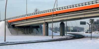 Пулковское шоссе, путепровод и дорога в сторону аэропорта Пулково