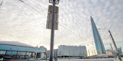 Улица Савушкина, створный знак на трамвайном кольце Улица Савушкина, створный знак на трамвайном кольце